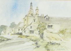 Elizabeth Golding(?) Watercolour drawing "Norfolk Village" and Andy Aston Watercolour