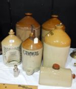 Four stoneware brewers jars and Doulton Lambeth water fountain no.