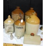 Four stoneware brewers jars and Doulton Lambeth water fountain no.