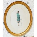 A set of four oval colour prints of dress design plates, after Atelier Bachroitz,