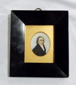 19th century miniature on ivory Half-length portrait of gentleman wearing white cravat, oval, 6.