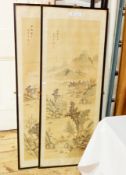 A pair of Oriental paintings on silk, framed.