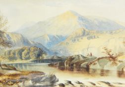 Unattributed - 18th/19th century Watercolour drawing Mountainous lake scene with figures seated on