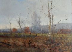 Henri Alizon (XIX) Oil on canvas Wintry landscape with figures amongst trees,