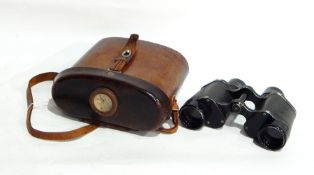 Fratelli Koristka Binoculars 6x30 in fitted leather case inset with a compass to the lid, c.