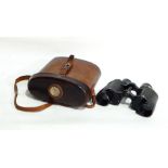 Fratelli Koristka Binoculars 6x30 in fitted leather case inset with a compass to the lid, c.