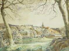 Unattributed Watercolour drawing Hillside town and Unattributed Watercolour drawing Coastal scene