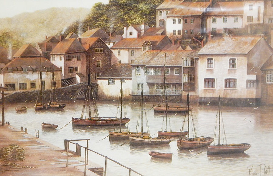 After Keith Platt Set of three colour prints Harbour scenes and Pencil drawing Ducks (4)