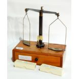 Class B scales complete with circular and rectangular weights, tweezers and pans,