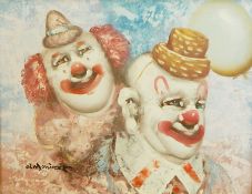 W Moninet (Contemporary) Oil on canvas Portrait of clowns, signed,