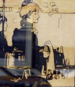 Sir William Nicholson (1872-1949) Colour lithograph "Barmaid - Elsie", woman polishing glasses,