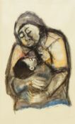 Godfrey Nbada Pastel drawing Half-length study of mother cradling child, signed and dated '78,