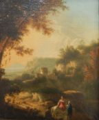 18th century continental school Oil on canvas Rural landscape with figure and buildings,