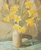 K MacKenzie (wife of C V MacKenzie, Dudley School) Oil on canvas Still life, daffodils in vase,