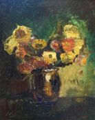 D Crul(?) Oil on board Floral still life study,