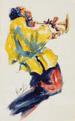 Unattributed Watercolour Jazz musician with trumpet, signed indistinctly,