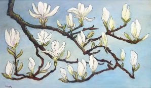 M Dawson (Contemporary) Oil on canvas Study of flowering magnolia, signed and dated '83,