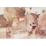 After William Russell Flint Two colour prints Women outside Mediterranean buildings