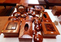 A Moroccan thuya wood domed box, another tissue holder,