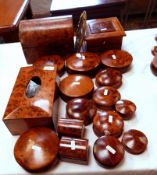 A Moroccan thuya wood square box with hinged cover, a domed casket,