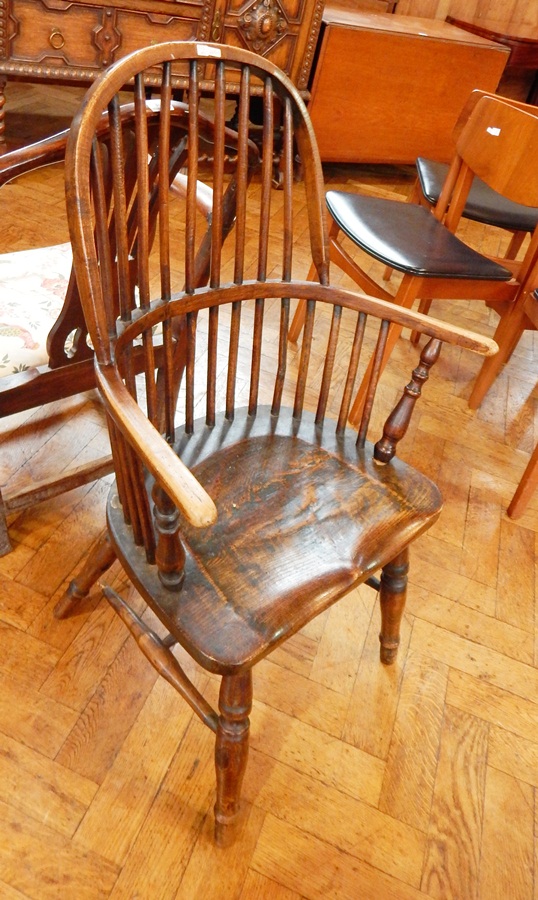 An old early 19th century mahogany armchair with open splat back, upholstered drop in seat, - Image 2 of 2