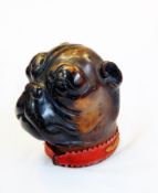 Victorian carved lignum vitae pug dog head paperweight with glass eyes,