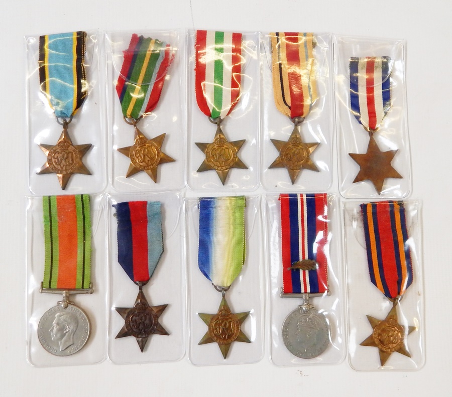 Nine WWII medals and a reproduction Air Crew European Star medal