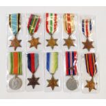 Nine WWII medals and a reproduction Air Crew European Star medal