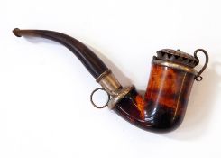 Carved meerschaum pipe of bearded man and a figured wood pipe with pierced and hinged metal lid (2)