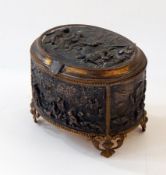 French bronze and gilt metal oval jewellery casket decorated with panels of dancing figures in
