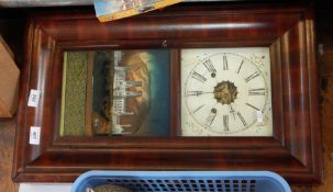 An American mahogany cased wall clock by E N Welch, 30-hour striking movement, enamel dial,