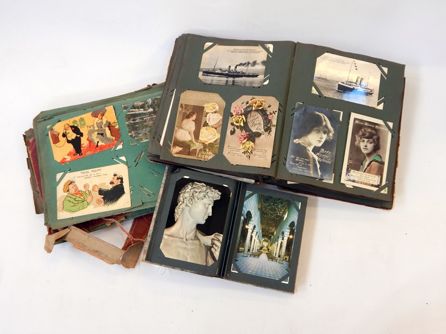 Three various postcard albums (af) containing early 20th century postcards to include humorous,