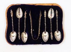 A set of six Victorian silver apostle spoons with spiral handles and matching pair of sugar nips,