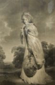 After J G Henry Mezzotint Full length portrait of lady in evening dress, with furs,