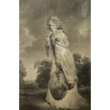 After J G Henry Mezzotint Full length portrait of lady in evening dress, with furs,