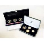 GB three boxes of four silver proof pounds, 2005 silver proof set,