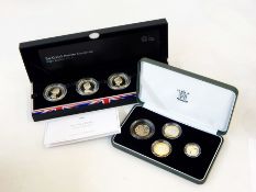 GB three boxes of four silver proof pounds, 2005 silver proof set,