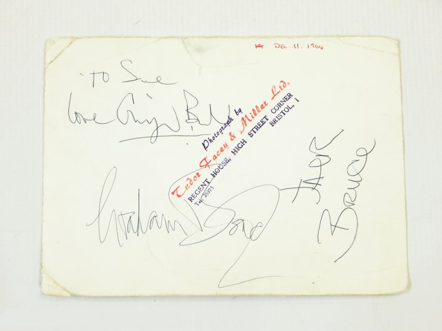 Three signatures to include Ginger Baker, Graham Bond and Jack Bruce,