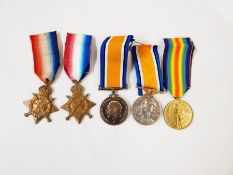 Five WWI medals, including 1914 Star named to "98509. GNR. W. Coles R.A.F", 1914-15 Star "M.10974.