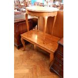 A 20th century stained circular table on cabriole legs and a 20th century coffee table on cabriole