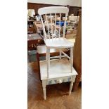 A stickback painted chair on cylindrical tapered supports united by H-stretcher and a white painted