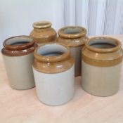 Six various stoneware footwarmers and six earthenware jars (2 boxes)