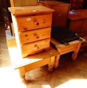 A pine chest with three drawers,