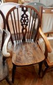 Stained hardwood kitchen Windsor wheelback dining chair