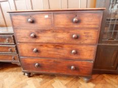 Victorian mahogany chest of two short and three long graduated drawers,