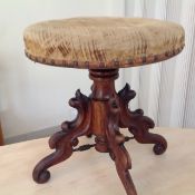 Continental rosewood adjustable top piano stool,