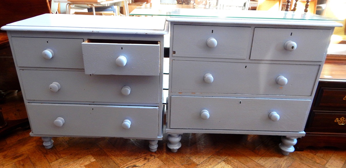 A Victorian painted chest of two short and two long drawers and another similar chest (2)