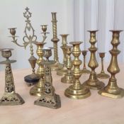 Various brass candlesticks ( 1 box)