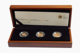 A 2002 UK gold proof sovereign three-coin collection comprising sovereign,