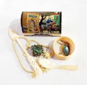 Persian miniature painted ivory chest, napkin rings,